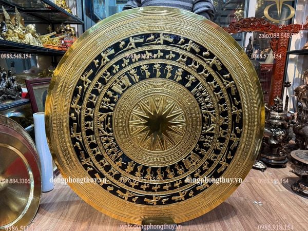 Mặt trống đồng thúc 1m08 bằng đồng nặng 9kg dát vàng 24k