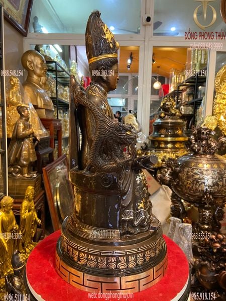 Tượng mẫu Cửu Trùng Thiên bằng đồng khảm tam khí cao 50cm