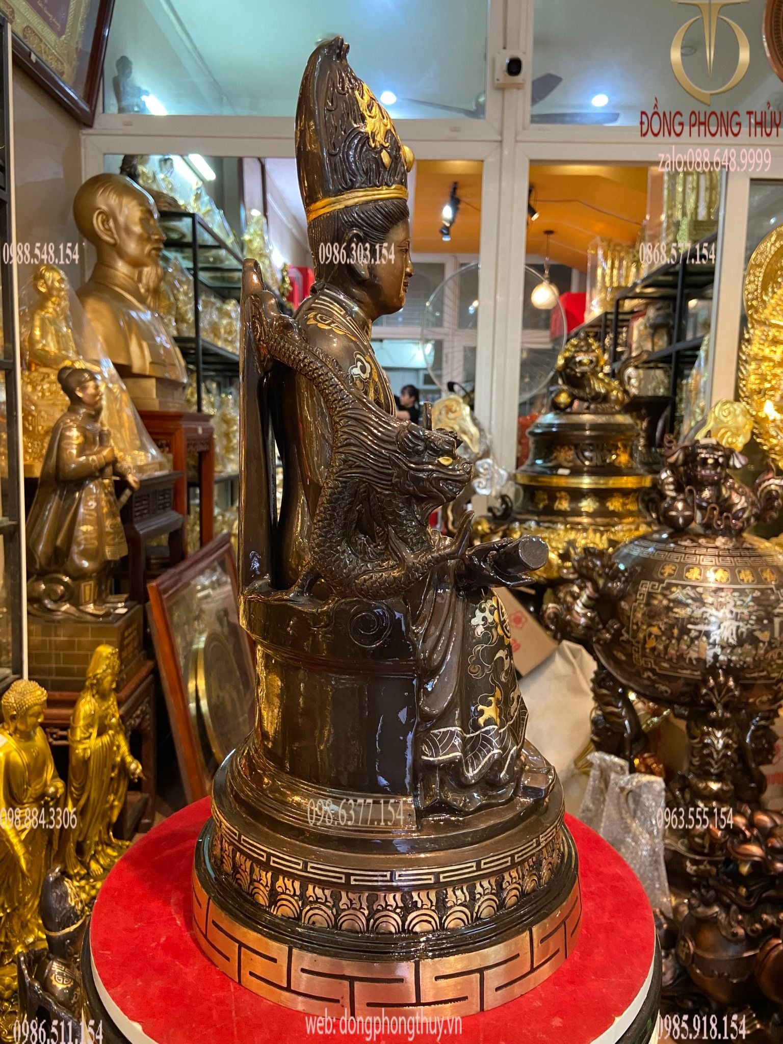 Tượng mẫu Cửu Trùng Thiên bằng đồng khảm tam khí cao 50cm