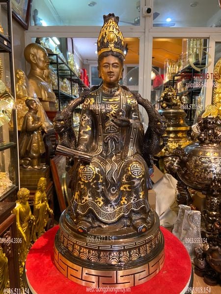 Tượng mẫu Cửu Trùng Thiên bằng đồng khảm tam khí cao 50cm