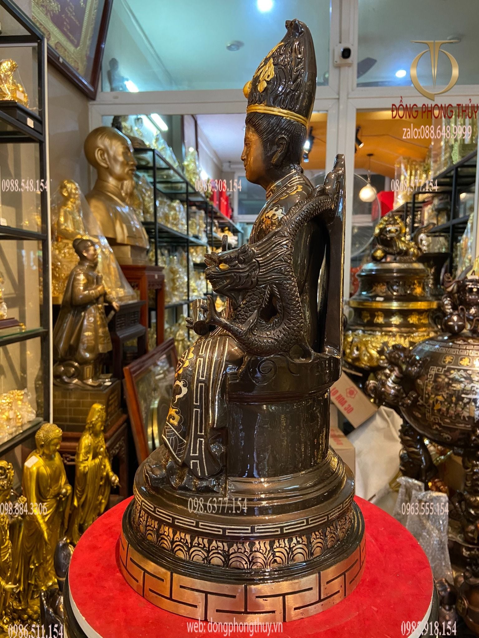 Tượng mẫu Cửu Trùng Thiên bằng đồng khảm tam khí cao 50cm