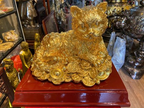 Tượng mèo cao 23cm dát vàng 24K