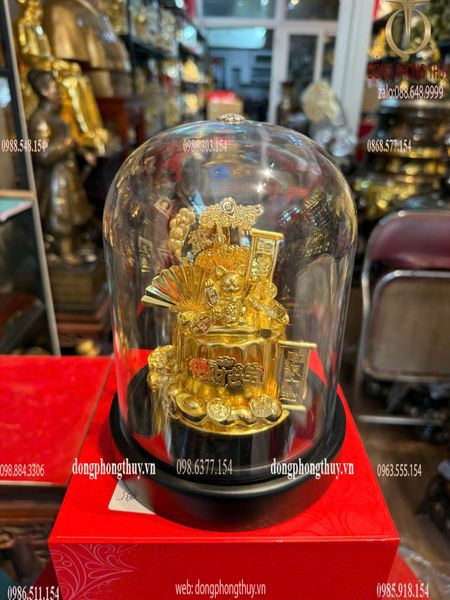 Mèo thần tài mạ vàng 24k 14x14x19cm