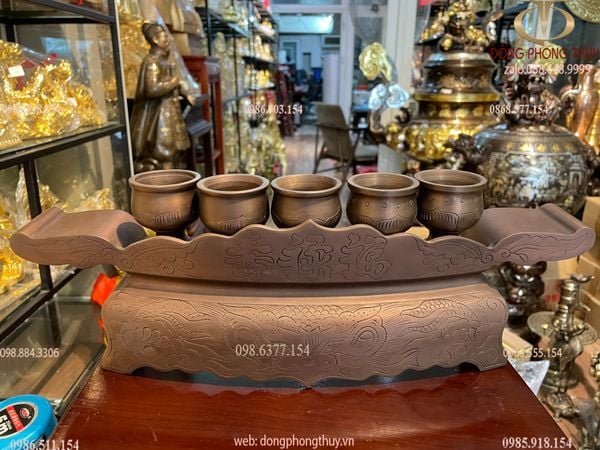 Ngai 5 chén đồng đỏ xi nâu