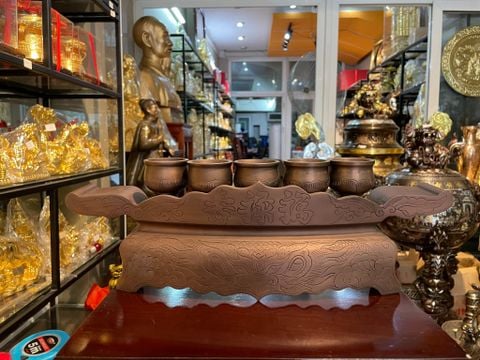 Ngai 5 chén đồng đỏ xi nâu