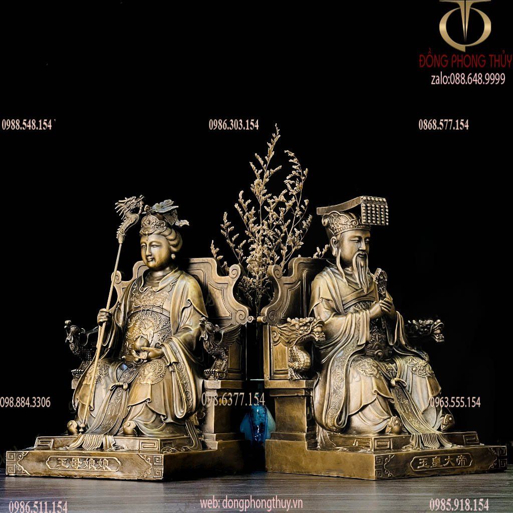 Ngọc Hoàng Đại Đế - Vương Nữ Nương Nương bằng đồng 30cm màu hun