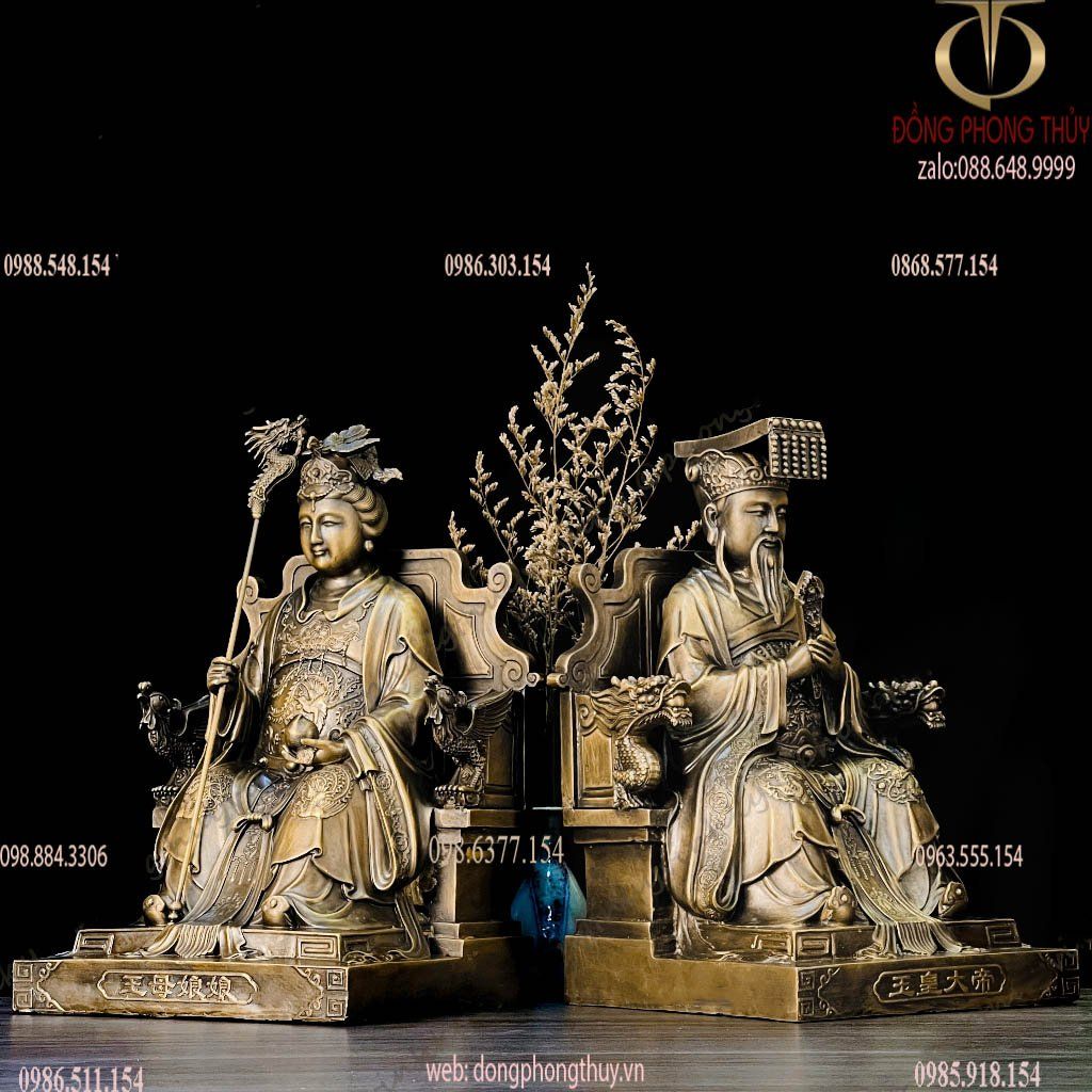 Ngọc Hoàng Đại Đế - Vương Nữ Nương Nương bằng đồng 30cm màu hun