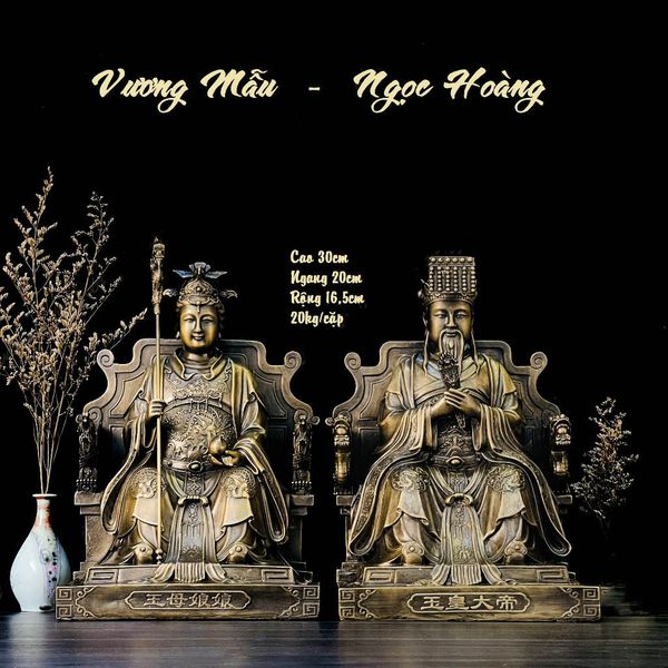 Ngọc Hoàng Đại Đế - Vương Mẫu Nương Nương bằng đồng 30cm màu hun