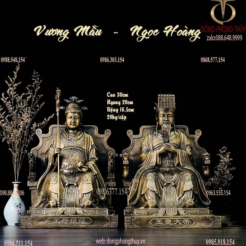 Ngọc Hoàng Đại Đế - Vương Nữ Nương Nương bằng đồng 30cm màu hun