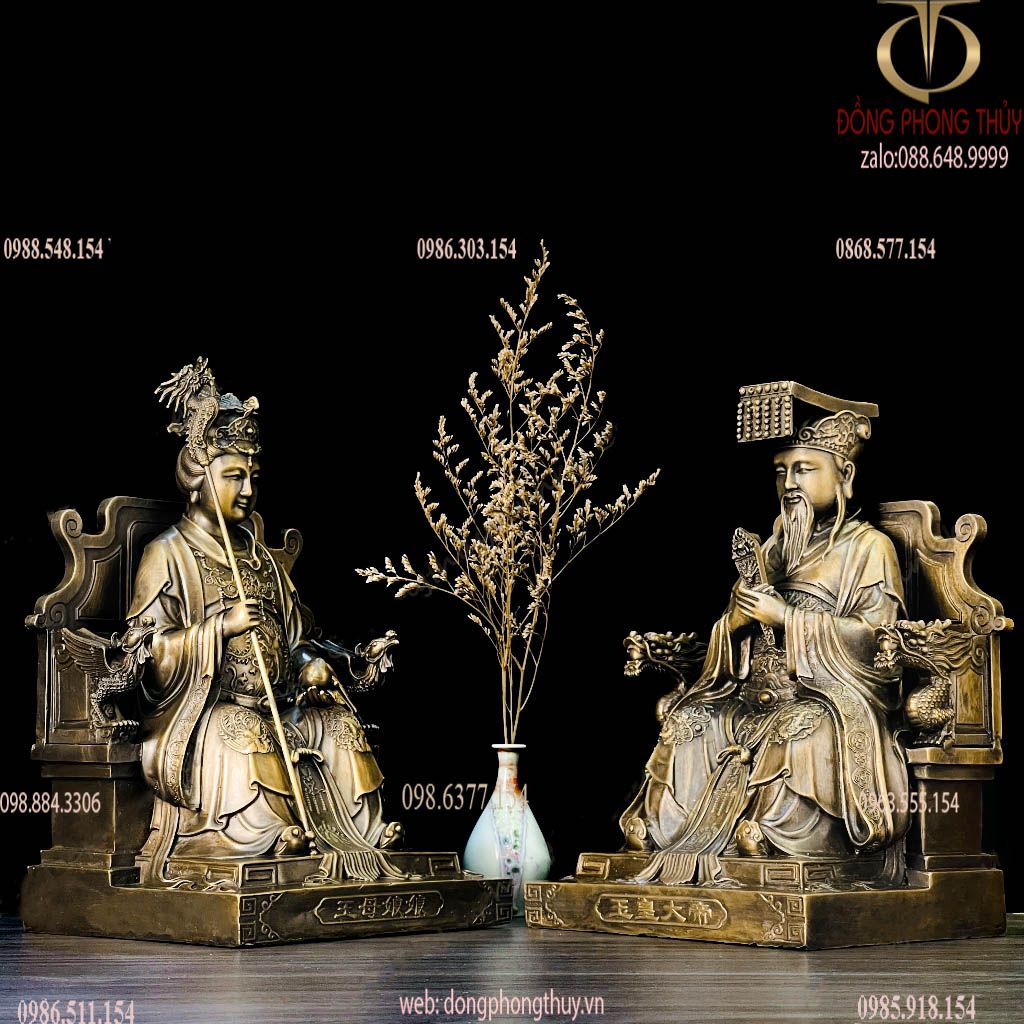 Ngọc Hoàng Đại Đế - Vương Nữ Nương Nương bằng đồng 30cm màu hun