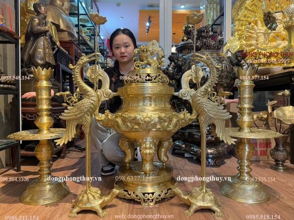 Ngũ sự đỉnh đồng cát tút song long chầu nguyệt cao 80cm nặng 68.2kg