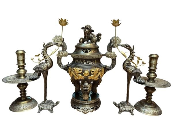 Ngũ sự đỉnh đồng cát tút cao 65cm dát điểm vàng