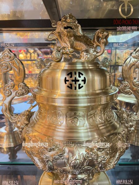 Bộ đỉnh đồng Ngũ sự cát tút song long chầu nguyệt cao 60cm