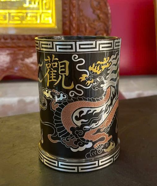 ống bút bằng đồng đỏ khảm ngũ sắc