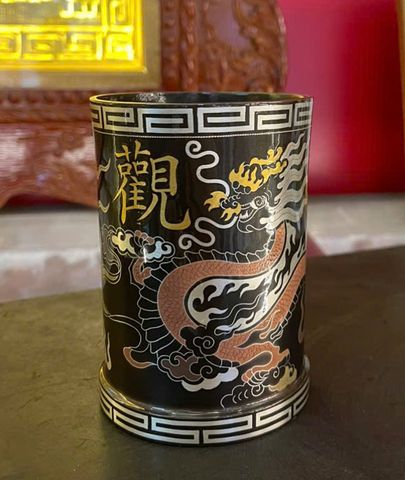 ống bút bằng đồng đỏ khảm ngũ sắc