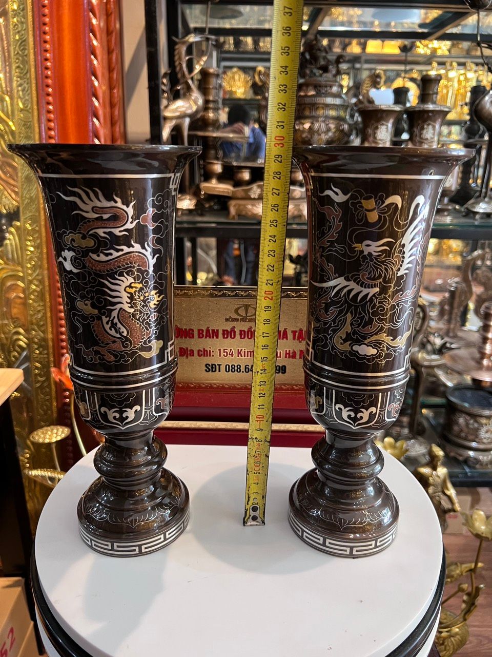 ống hương đồng đỏ khảm ngũ sắc