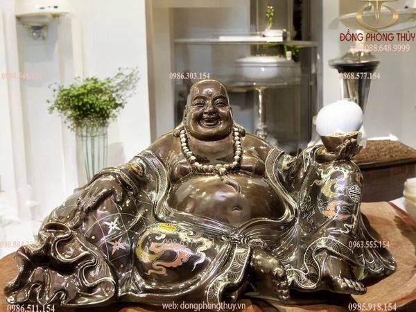 Tượng di lặc bằng đồng đỏ khảm ngũ sắc