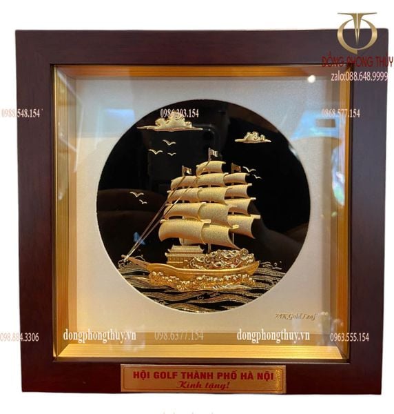 Tranh mạ vàng:  thuyền buồm mạ vàng 20x20x3,5cm