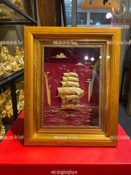 Tranh thuyền buồm mạ vàng 24k Cao 25 ngang 20