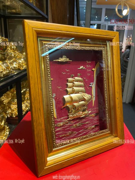 Tranh thuyền buồm mạ vàng 24k Cao 25 ngang 20
