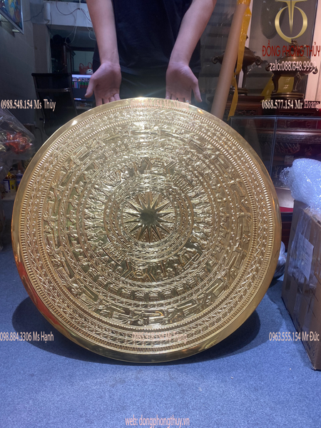 Quà tặng: mặt trống đồng Đông Sơn bằng đồng đỏ dát vàng 24k 80cm nặng 21kg