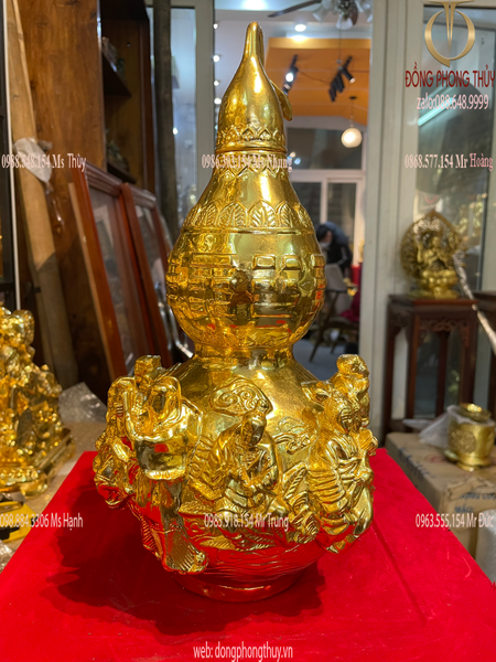 Hồ lô phong thủy bát tiên bằng đồng dát vàng 24k