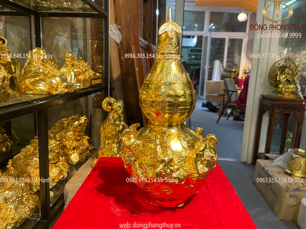 Hồ lô phong thủy bát tiên bằng đồng dát vàng 24k