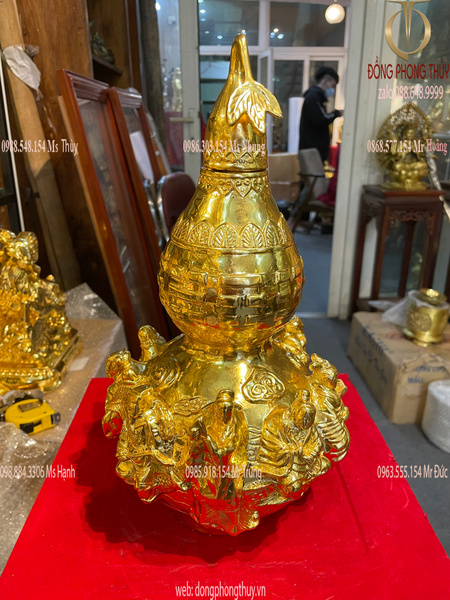 Hồ lô phong thủy bát tiên bằng đồng dát vàng 24k