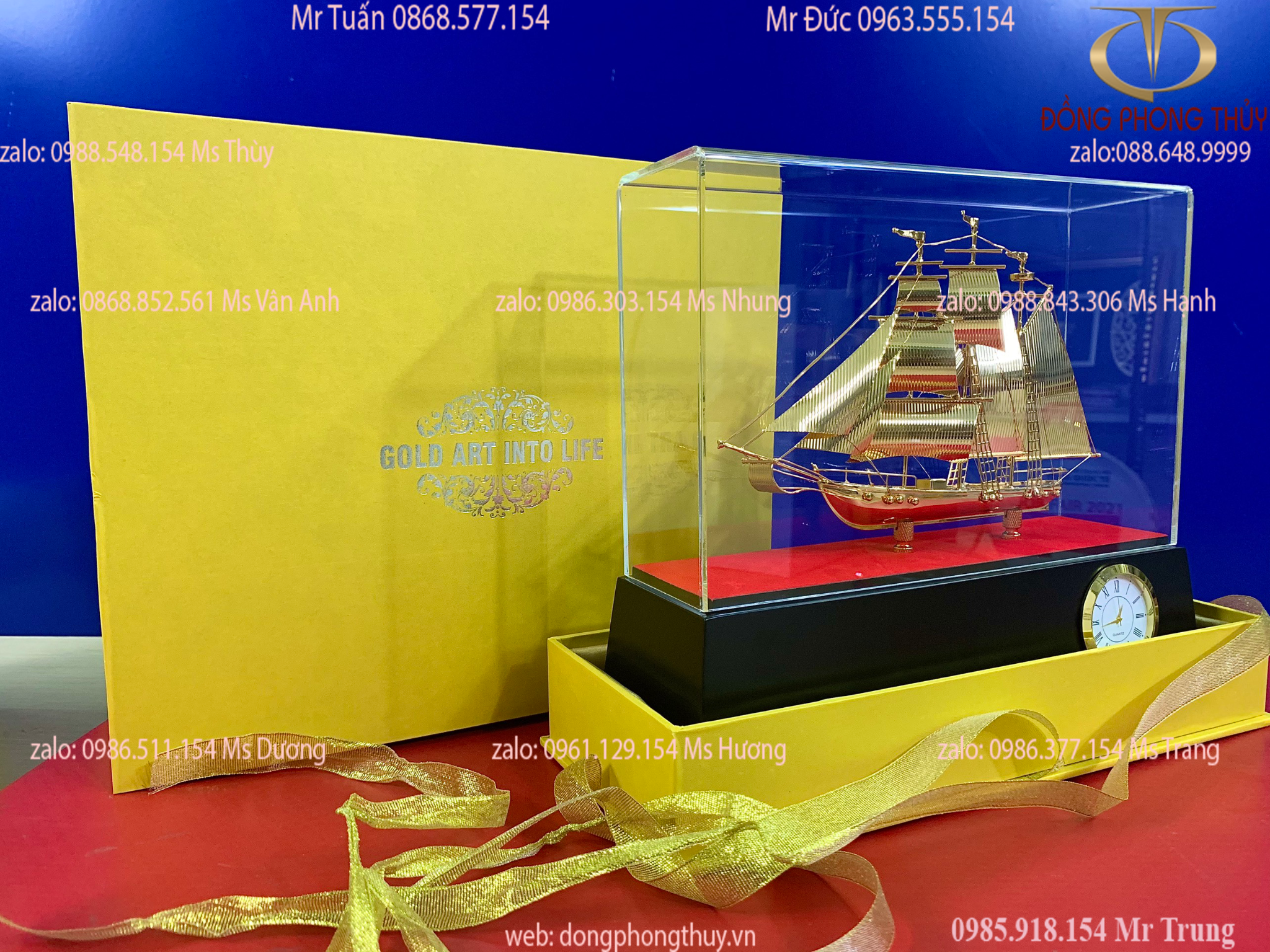 Quà tặng sếp: thuyền mạ vàng 24k cao 26 dài 31 sâu 17cm