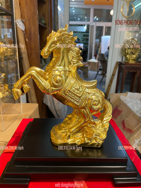 Tượng ngựa mạ vàng Cao 17.5 ngang 13 rộng 7 nặng 900g bằng đồng dát vàng 24k