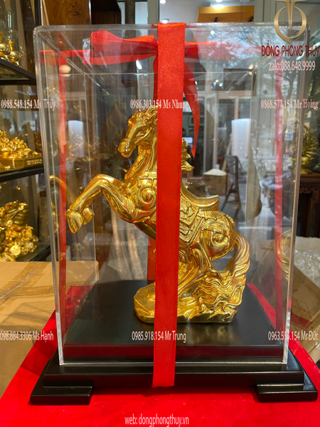 Tượng ngựa mạ vàng Cao 17.5 ngang 13 rộng 7 nặng 900g bằng đồng dát vàng 24k