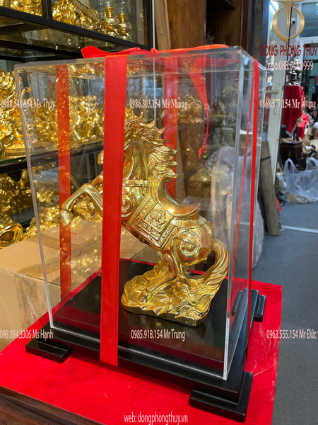 Tượng ngựa mạ vàng Cao 17.5 ngang 13 rộng 7 nặng 900g bằng đồng dát vàng 24k