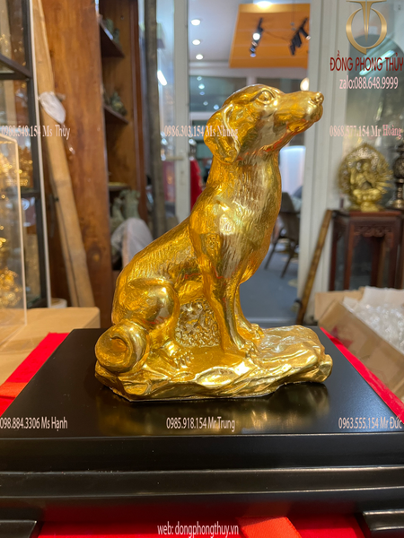 Quà tặng mạ vàng: Tượng chó bằng đồng dát vàng 24k