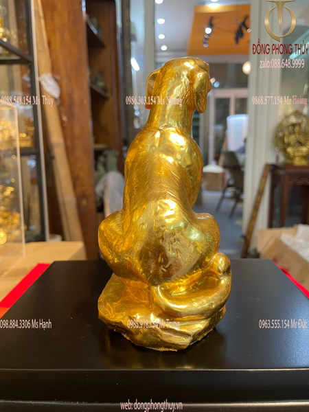 Quà tặng mạ vàng: Tượng chó bằng đồng dát vàng 24k