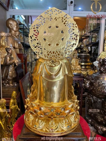 Tượng Quan Âm bằng đồng dát vàng 24K vẽ màu đính đá cao cấp