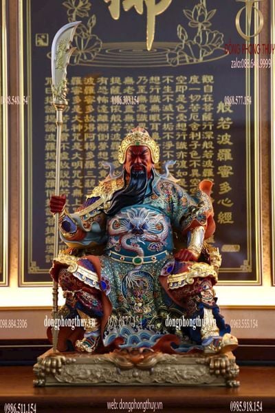 Tượng Quan Thánh Đế Quân - Quan Công bằng đồng vẽ gấm