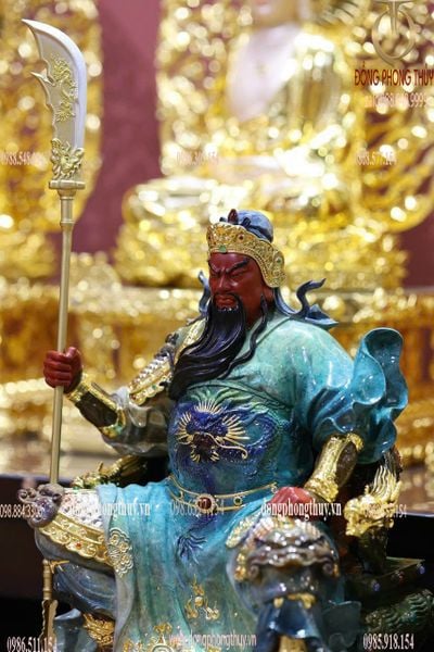 Tượng Quan Thánh Đế Quân - Quan Công bằng đồng vẽ gấm