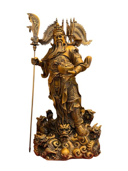 Tượng Quan Công ngũ cờ bằng đồng Cao 40 ngang 23 sâu 15 nặng 9,6kg