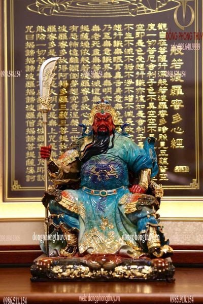Tượng Quan Thánh Đế Quân - Quan Công bằng đồng vẽ gấm