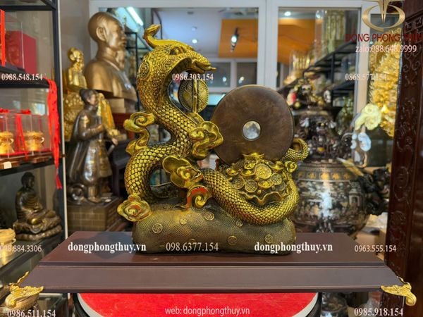Tượng rắn ôm đồng tiền bằng đồng Cao 31 ngang 23 sâu 9 nặng 5,5kg