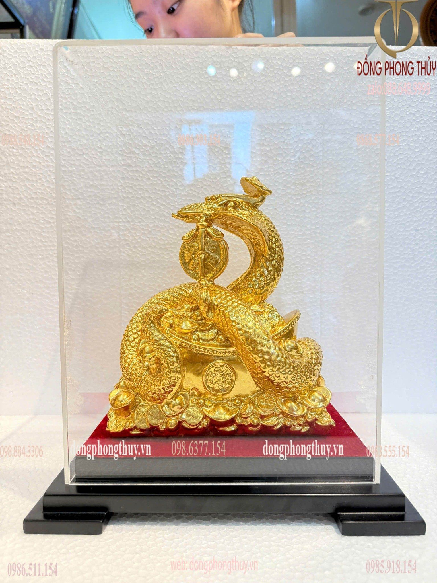 Tượng rắn mạ vàng cuộn thỏi vàng