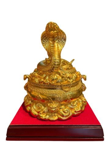 Tượng rắn hũ vàng bằng đồng dát vàng 24k Cao 25 ngang 22 sâu 20cm nặng 3,2kg