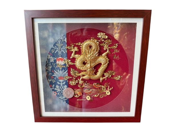 Quà tặng mạ vàng: Tranh rồng mạ vàng 24k 30x30cm