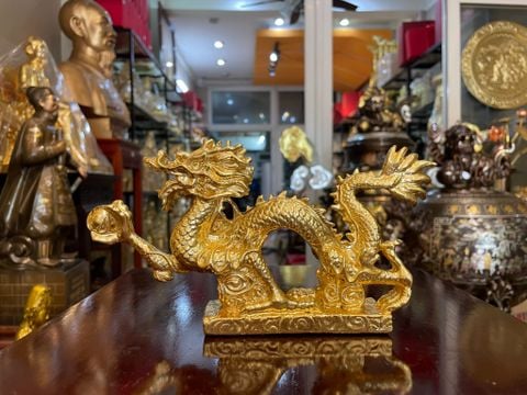 Tượng rồng bệ nhỏ dát vàng 24K