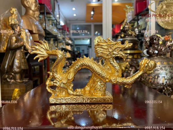 Tượng rồng bệ nhỏ dát vàng 24K