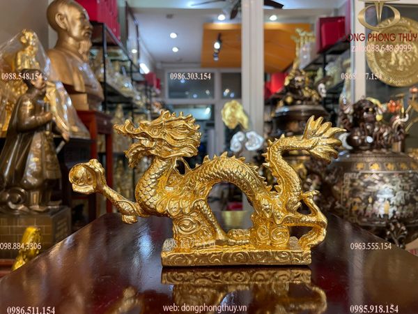 Tượng rồng bệ nhỏ dát vàng 24K