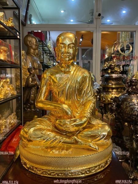 Tượng thánh tăng Sivali bằng đồng 38cm dát vàng 24k