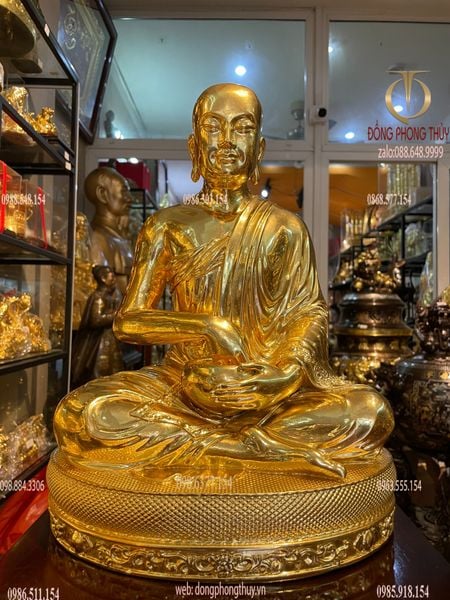 Tượng thánh tăng Sivali bằng đồng 38cm dát vàng 24k