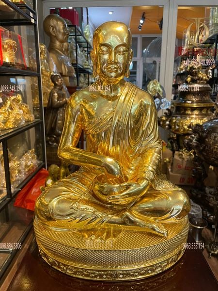 Tượng thánh tăng Sivali bằng đồng 38cm dát vàng 24k