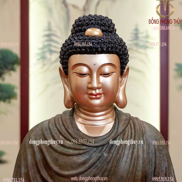 Tượng ta bà tam thánh bằng đồng cao 48cm màu xanh rêu